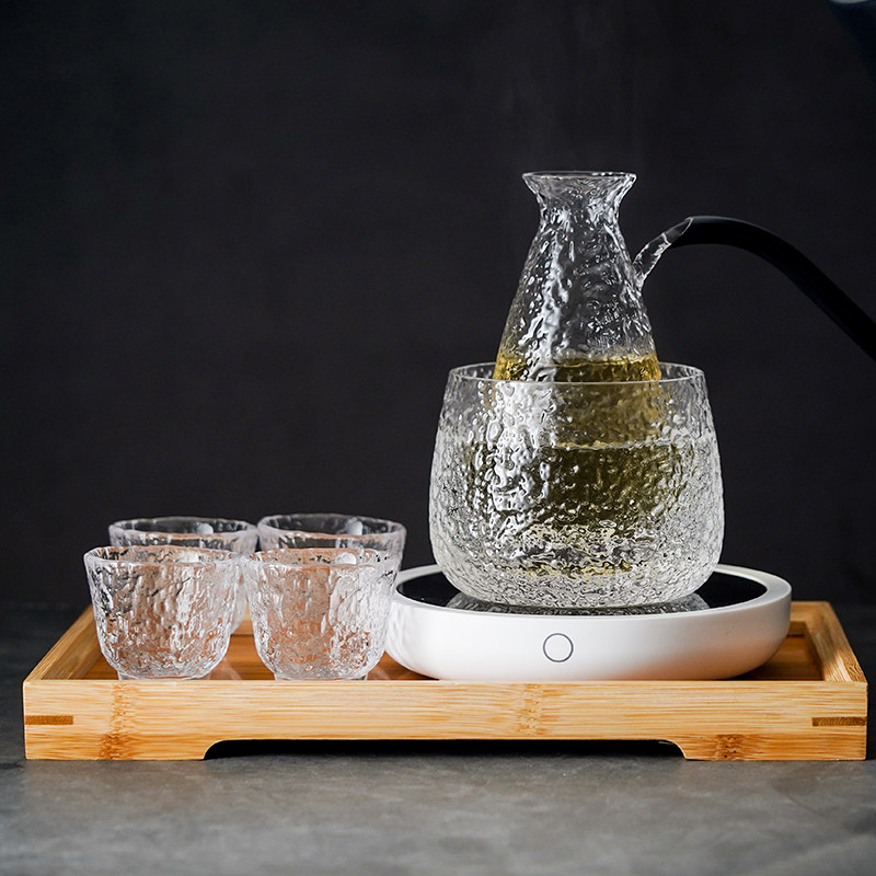 日式锤纹玻璃温酒器酒具青梅酒果酒杯清酒白酒米酒烫酒壶小酒杯子