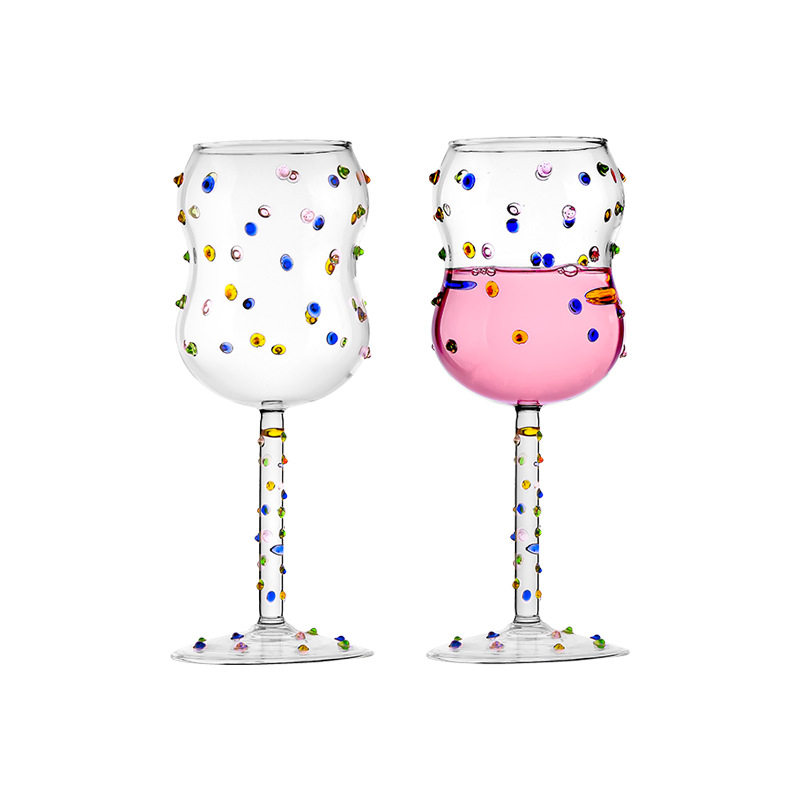创意女生可爱彩点白葡萄酒高脚杯 红酒杯家用高级感礼盒套装
