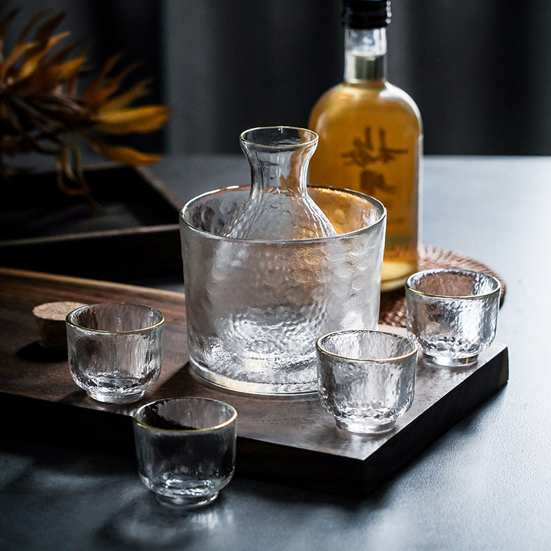 日式清酒壶锤纹玻璃杯青梅酒果酒杯米酒白酒烫酒器家Y用温酒具小