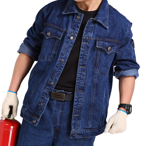 秋冬牛仔宽松套装防烫工作服加厚