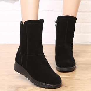 42防滑中筒雪地靴磨砂牛皮妈妈棉鞋41加大码脚宽女鞋单半桶靴子43