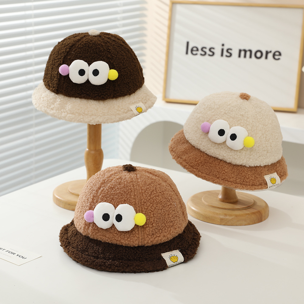 宝宝帽子秋冬季保暖毛绒婴幼儿渔夫帽可爱超萌男女童羊羔绒帽盆帽
