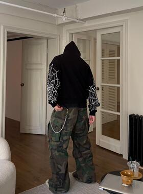 Aew 蜘蛛创意印花金属logo宽松街头百搭男女连帽拉链卫衣