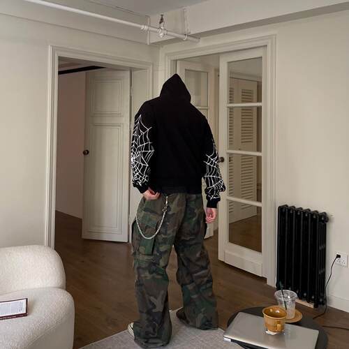 Aew 蜘蛛创意印花金属logo宽松街头百搭男女连帽拉链卫衣