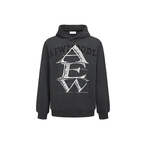 Aew 秋冬重磅印花刺绣“AEW”基础宽松男女休闲灰色美式连帽卫衣