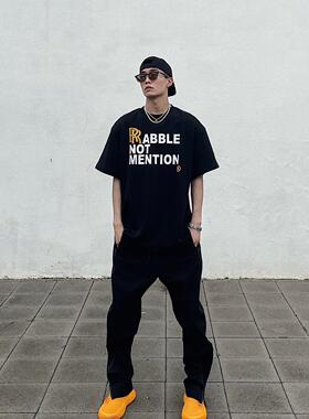 Aew重磅美式休闲百搭短袖T恤男国潮圆领纯棉女打底夏季印花情侣