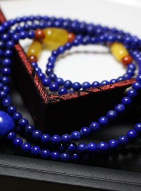 天然青金石配蜜蜡南红多圈手链项链招财转运礼物帝王青 吉祥物