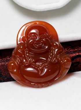 2025开运天然红玛瑙佛吊坠弥勒佛笑佛观音项链男女饰品生日礼物