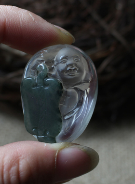 天然绿幽灵佛吊坠招财转运送男友生日继续吉祥物巧色巧雕假一赔十