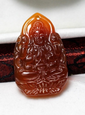 天然红玛瑙千手观音菩萨吊坠生肖属鼠本命佛守护神男女款水晶挂件