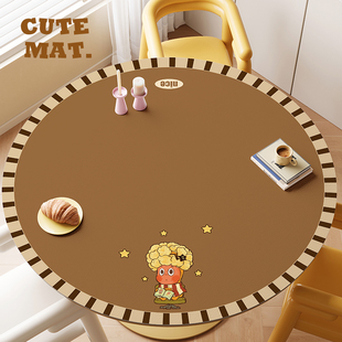 可爱中古圆形餐桌垫美拉德星星人桌布防油饭桌垫子可擦PVC保护垫