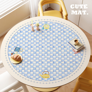 小清新蓝色餐桌垫餐厅饭桌小茶几圆形桌布免洗可擦PVC桌面保护垫