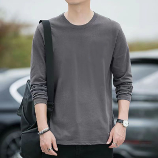 运动打底衫 新款 休闲宽松t恤秋圆领纯棉T恤青年大码 薄款 男 潮男长袖