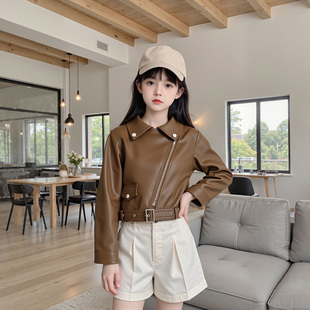 男童PU皮夹克短款 女童皮衣2025春秋新款 机车服中大童时髦洋气外套