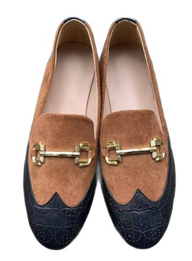 ZRMZ拉美春秋季金属扣尖头平底拼色大码-43英伦复古风乐福女鞋