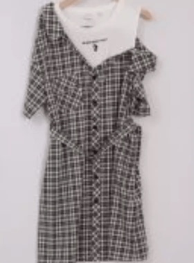 duoyi朵以2023夏款格仔连衣裙时尚中长款修身37dx825025