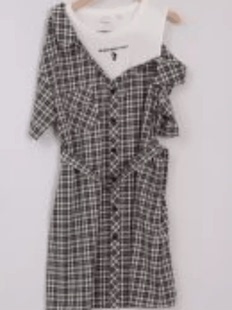 duoyi朵以2023夏款格仔连衣裙时尚中长款修身37dx825025