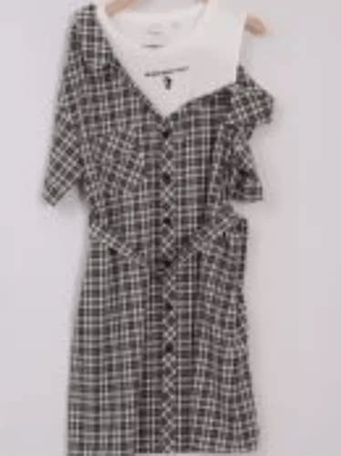 duoyi朵以2023夏款格仔连衣裙时尚中长款修身37dx825025