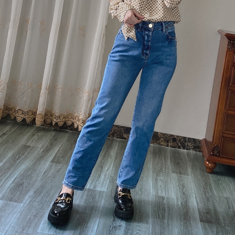 牛仔裤 2021春夏frm流金岁月倪妮直筒高腰微弹力显瘦九分棉弹女款