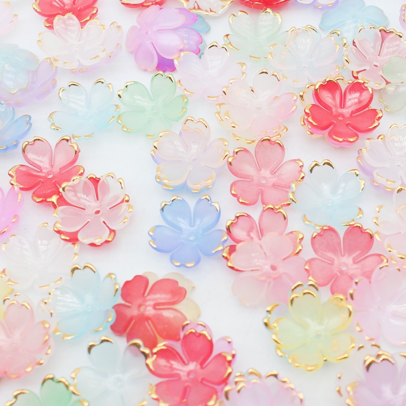 新品19mm渐变果冻烫金樱花花瓣DIY手工花束古风发簪饰品配件材料