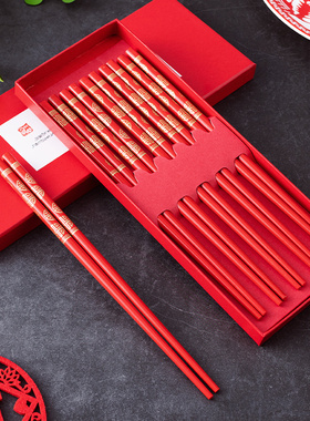 喜庆用品结婚龙凤木质红色筷婚庆夫妻红筷新居礼品喜事家用筷礼盒