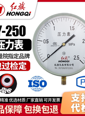 厂家直销 红旗牌仪表 压力表Y-250 1.6级 0-1mpa水压油压表气压表