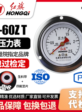厂家直销 红旗牌仪表 压力表 Y-60ZT 2.5级 0-1mpa 轴向带边
