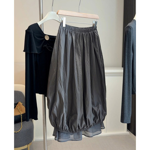 韩系设计感拼接层次感花苞半身裙女2026春新款高腰显瘦蓬蓬水母裙