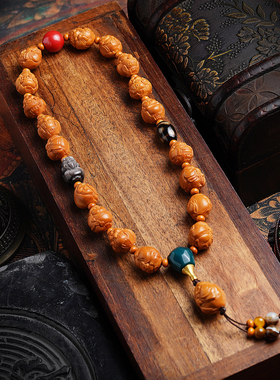 十八籽橄榄核手串原籽高油雕刻财弥佛念珠配饰天珠男女士文玩手持