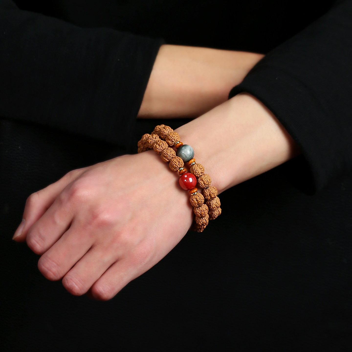 小金刚菩提子手串手链男女原籽五星龙纹佛珠配饰朱砂天珠正品文玩