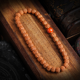 小金刚菩提手串双圈五瓣树王籽盘龙纹佛念珠手持盘玩配饰南红文玩