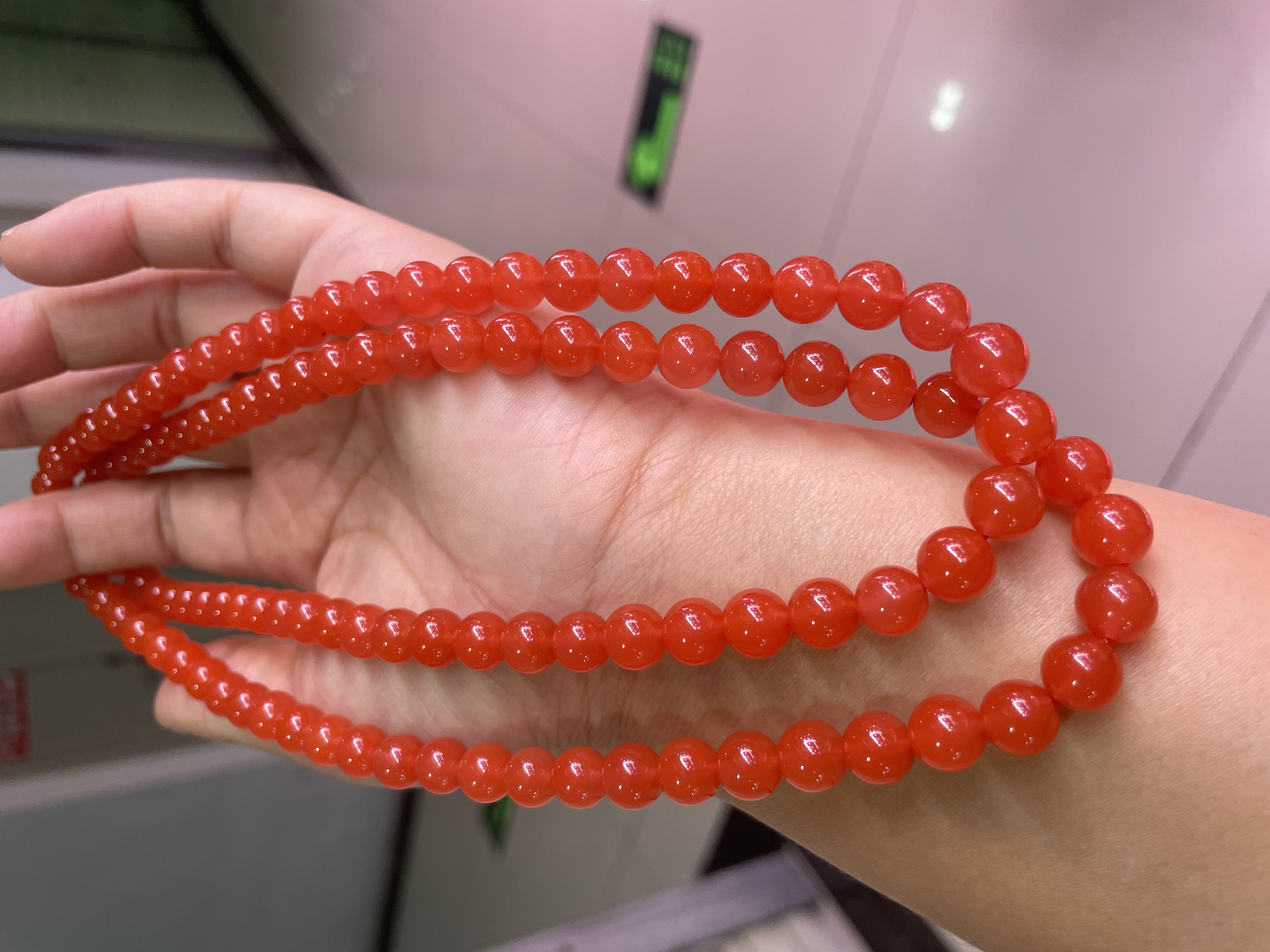 南红玛瑙项链瓦西料柿子红佛珠满色满肉