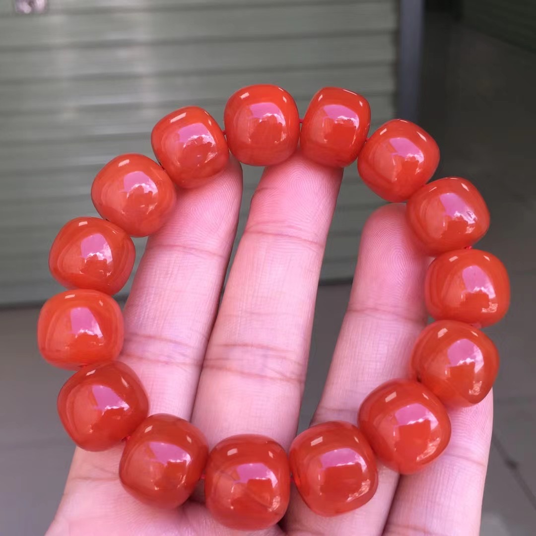 天然南红玛瑙柿子红老型珠手串手链项链毛衣链保山杨柳料