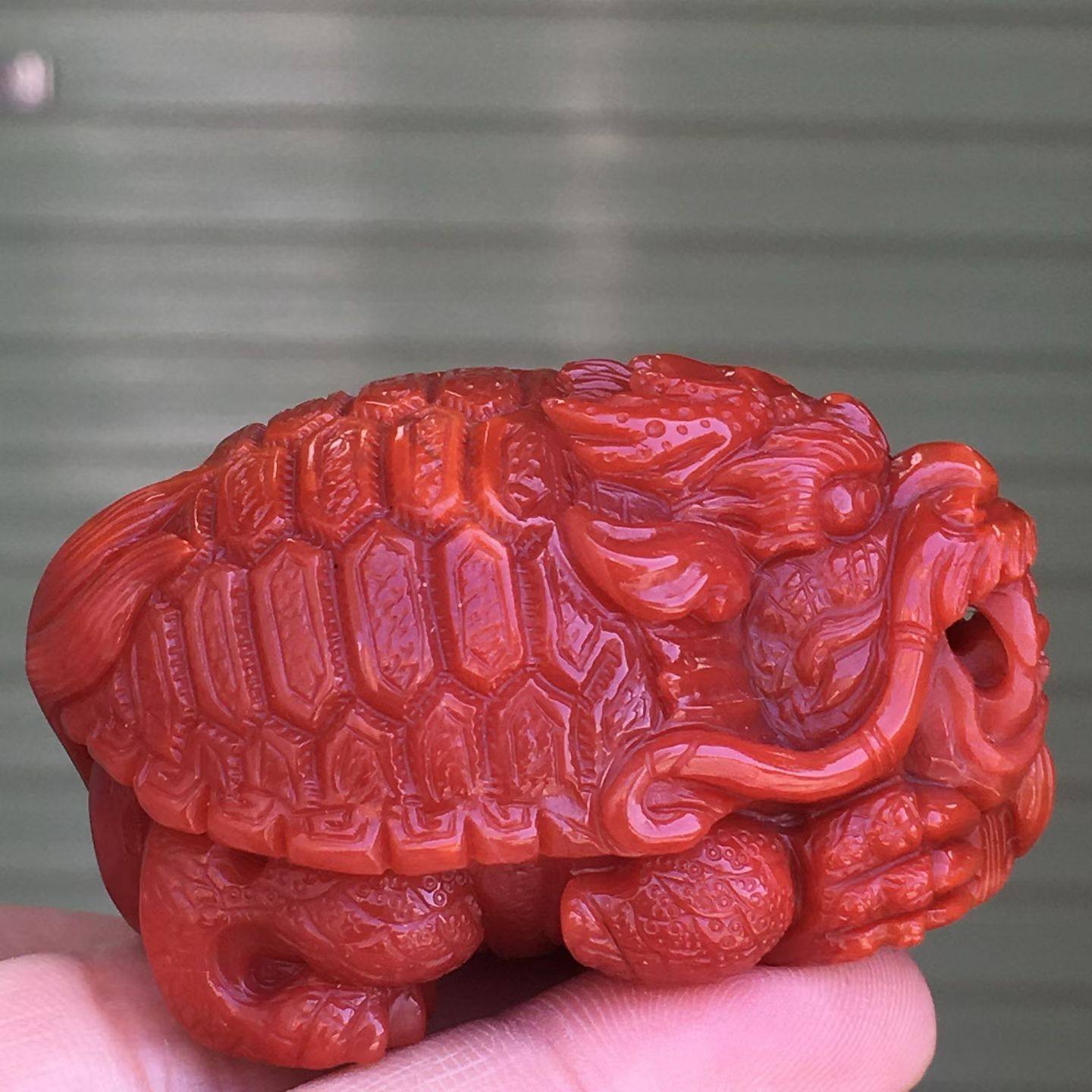 南红玛瑙瓦西料龙龟雕工精细润度一流颜色非常红润质感细腻