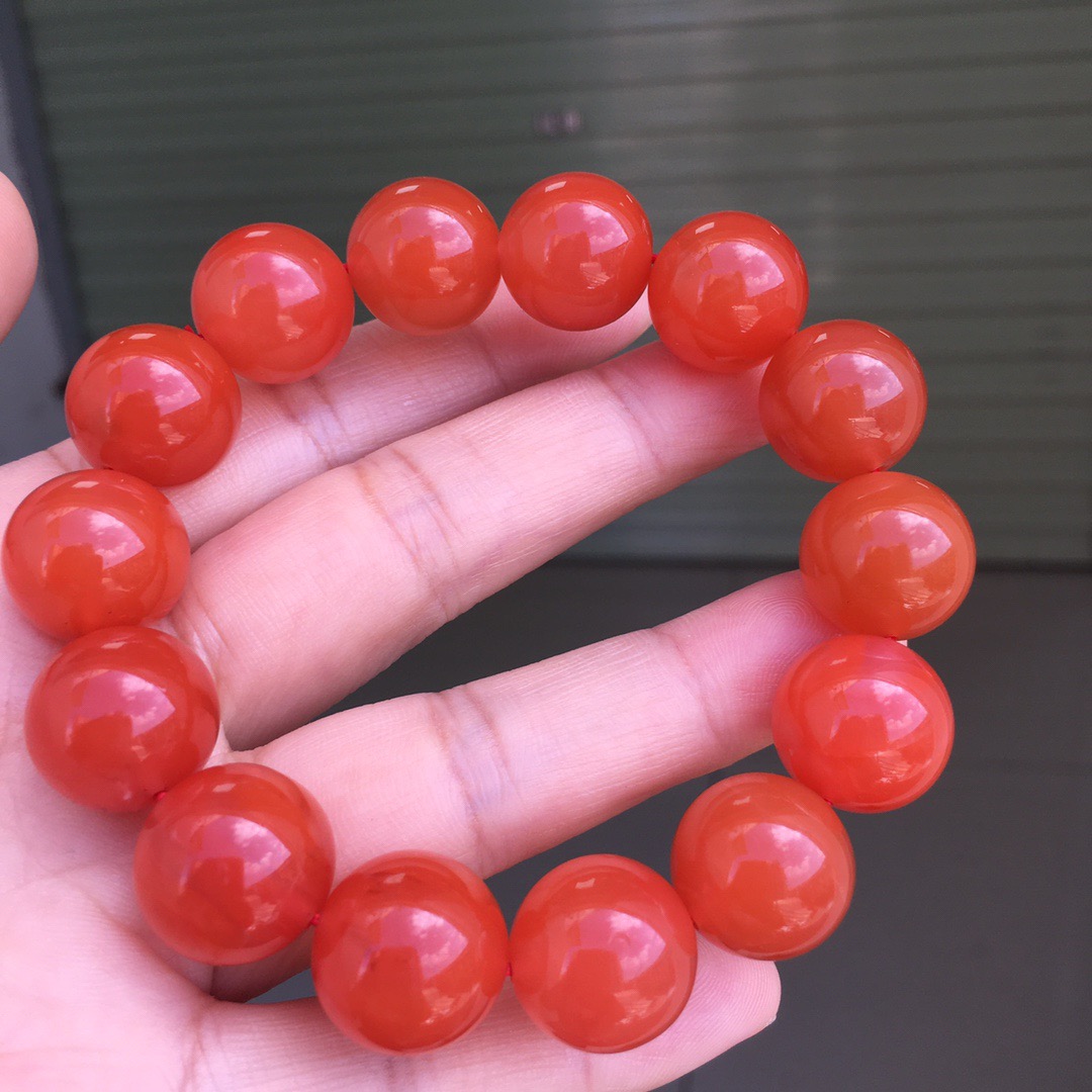 南红玛瑙手串手链瓦西料柿子红佛珠满色满肉雕刻手串