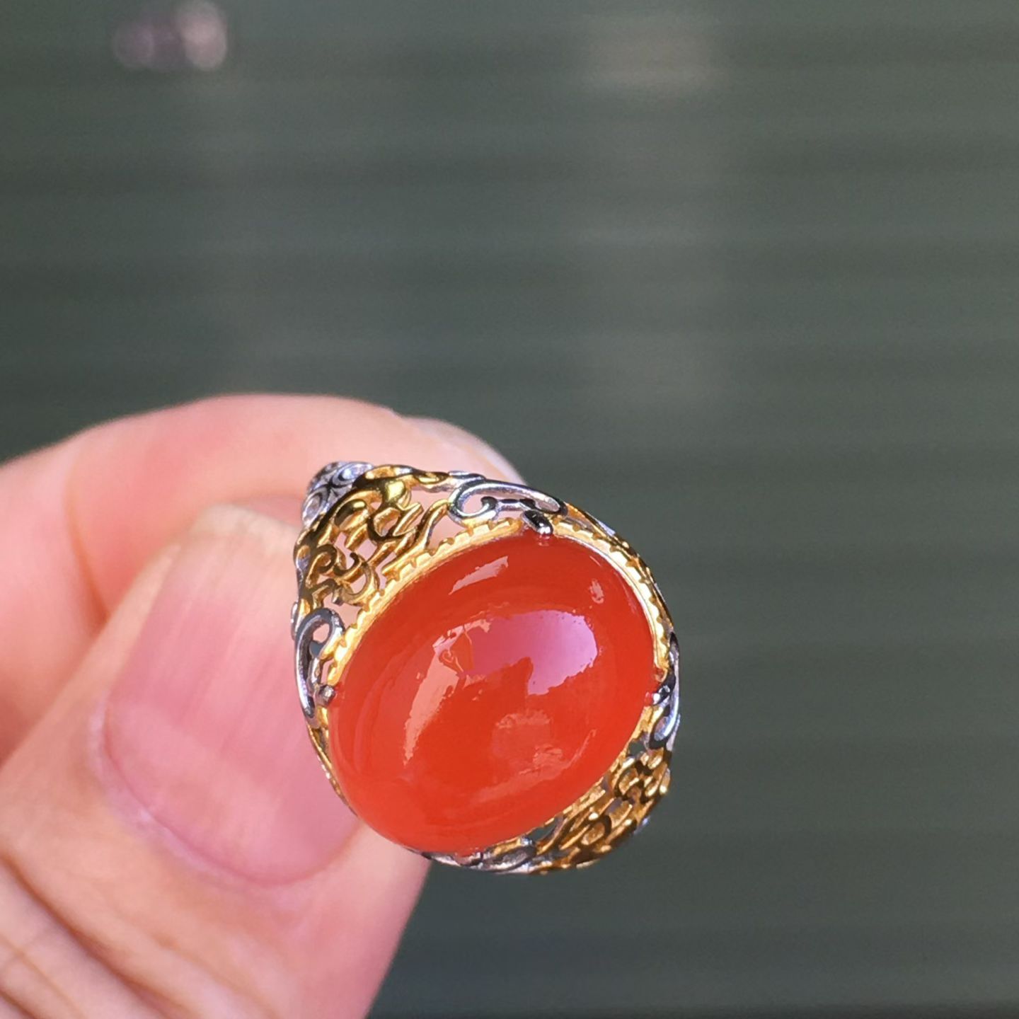 南红文艺复古中国风小众设计南红玛瑙保山冰红18k戒指