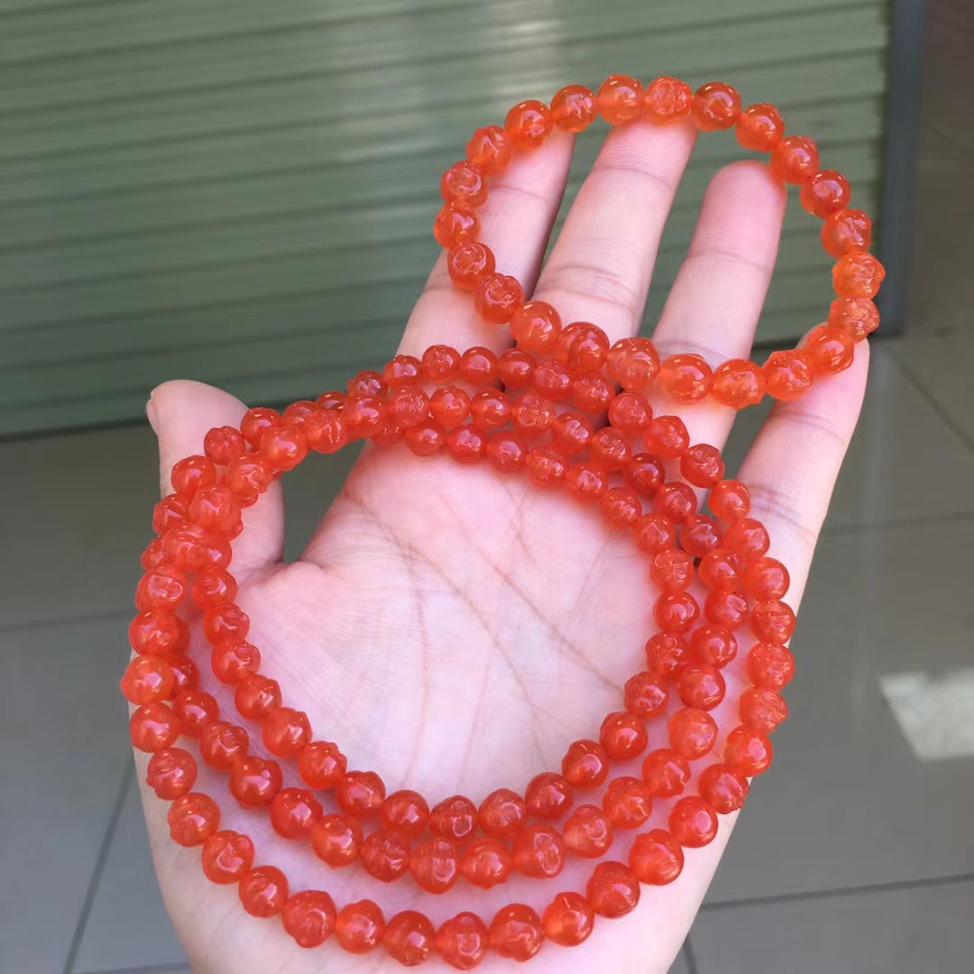南红玛瑙天然南红玛瑙手串手链女款单圈手串手链樱桃红弥勒佛