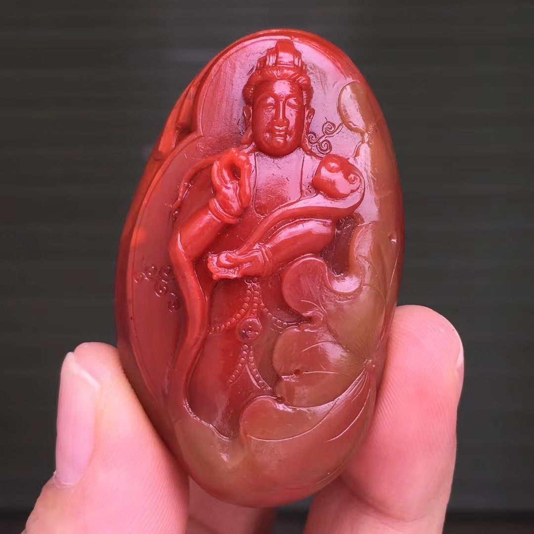 南红玛瑙吊坠戒指套装18k金镶嵌吊坠戒指