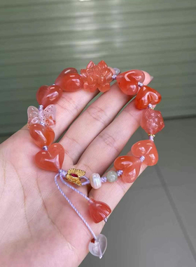 南红玛瑙原矿无胶无裂无烤色九口料柿子红多圈手串手链佛珠