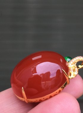 天然南红玛瑙原矿保山xq18k吊坠挂件项链男女款平安扣保山辣椒