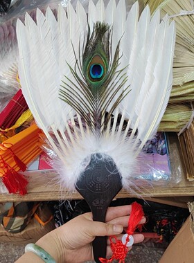 孔雀毛扇古风白色单层孔明扇风中国风扇子纯手工传统工艺扇羽毛扇