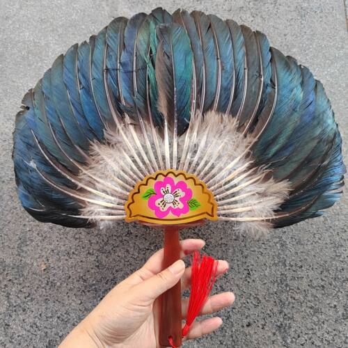 蓝孔雀羽毛扇子蓝羽毛中国风雁毛鹅毛扇老式儿童孔明扇子诸葛亮