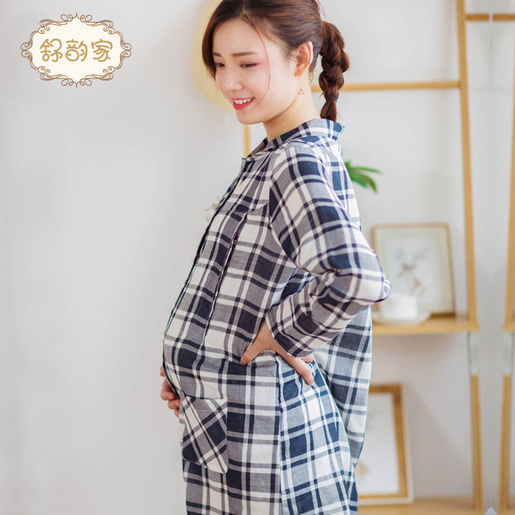 中长款孕妇睡衣 春秋薄款纯棉纱布月子服哺乳套装大格子喂奶衣在类目 孕妇装/孕产妇用品/营养, 孕妇装, 套装中 - 来自Buy2taobao.com提供专业的淘宝代购服务