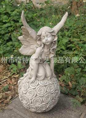 亚马逊欧式新款花园花仙子树脂工艺品摆件户外庭院园林创意装饰品