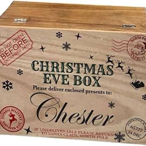 爆款Christmas Eve box木制个性化名字圣诞木质收纳盒儿童礼物盒