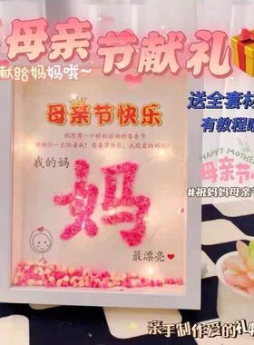 跨境母亲节相礼物框diy满天星干花爱心相框情侣礼物发光满天星框