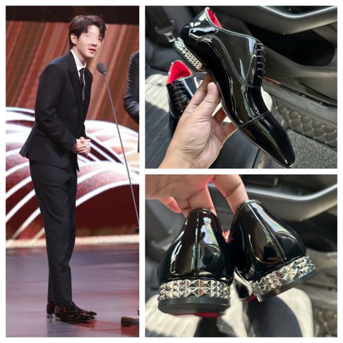 2025秋季新款cl红底男士薄底三接头真皮休闲系带皮鞋宴会新郎婚鞋