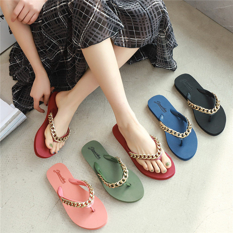 软底人字拖女夏外穿2025新款韩版网红时尚百搭链子防滑平底沙滩鞋