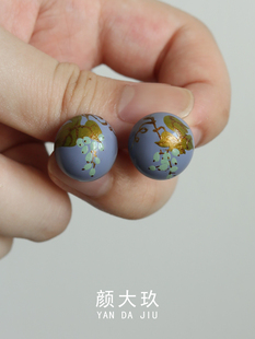 颜大玖·原创《葡萄园》大漆工艺手绘葡萄新中式耳环手作木胎漆器