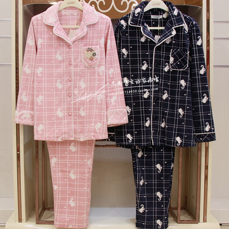 伊姿娇娜2018冬季新款情侣家居服男女海岛绒时尚休闲贝贝绒睡衣套